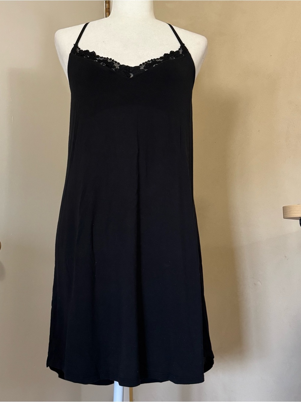 P.J. Salvage Black Lace-Trim Nightie Slip Dress Pajamas